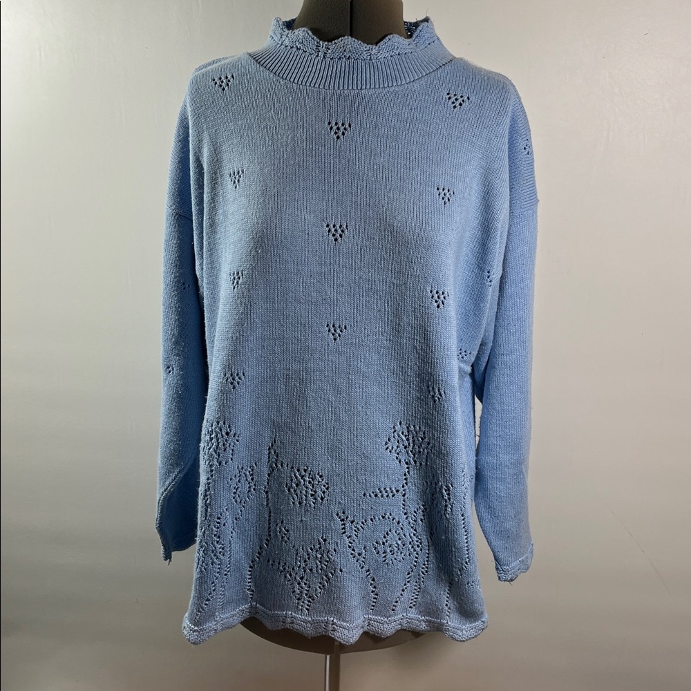 Jane Adams Sweater Women Light Blue  High Neck Cut Out Design Made in USA